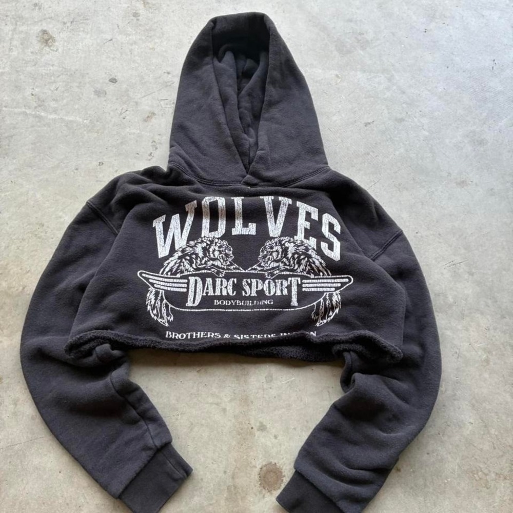 Darc Sport Black Cropped‎ Hoodie Wolves Vintage Inspired Athleisure Gym